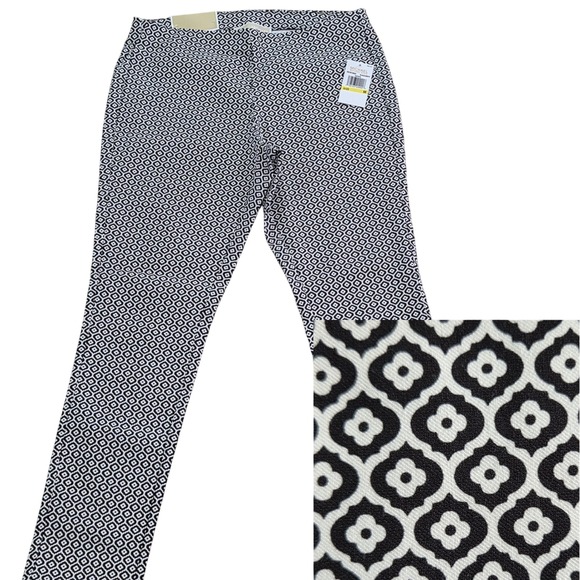NWT Michael Kors Black White Print Super Skinny Ankle Pull On High-Rise Pants M - Picture 1 of 10